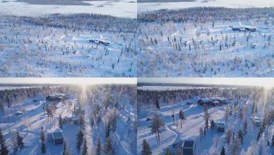 航拍冬季极寒4K雪村高清在线视频素材下载
