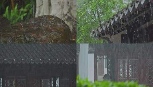 屋檐雨滴古建筑意境雨天雨水雨景合集高清在线视频素材下载