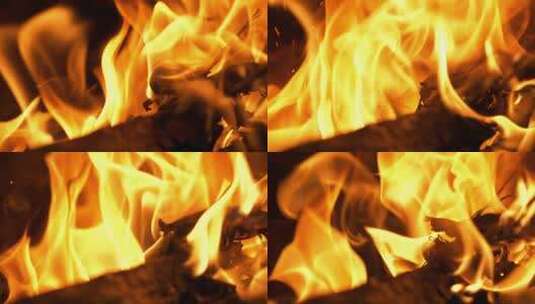 燃烧的木柴火焰升格高清在线视频素材下载
