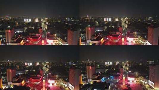 郑州城市夜景二七广场航拍高清在线视频素材下载