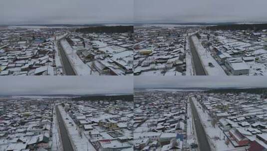 雪天航拍城镇高清在线视频素材下载