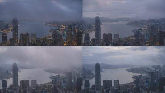 清晨时分香港维多利亚港城市风光延时高清在线视频素材下载