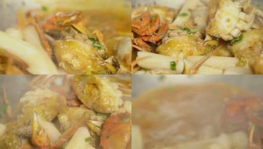中华美食螃蟹炒年糕慢动作高清在线视频素材下载