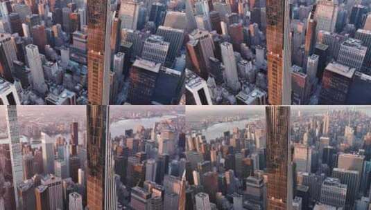 城市航拍纽约曼哈顿施坦威大厦摩天大楼河流高清在线视频素材下载