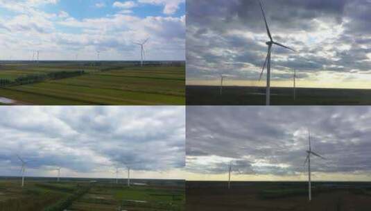 风机建设 风机风力发电低碳环保田野风机高清在线视频素材下载
