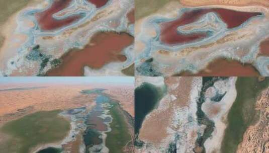 沙漠绿洲盐湖咸水湖航拍风光自然蒙古乌兰湖高清在线视频素材下载