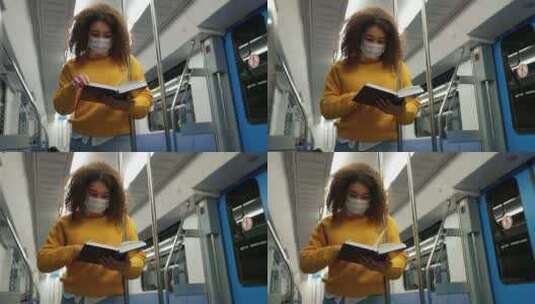 女人在地铁上看书高清在线视频素材下载