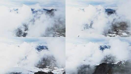 夹金山雪山云雾航拍风景高清在线视频素材下载