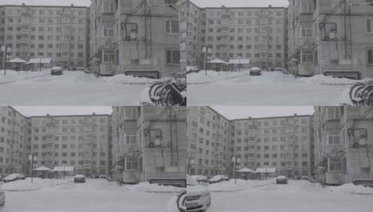 黑龙江牡丹江市被雪覆盖的小区建筑高清在线视频素材下载
