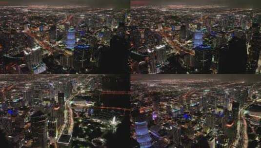城市航拍迈阿密市中心摩天大楼地标夜景灯光高清在线视频素材下载