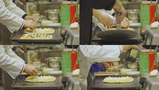 厨师制作披萨意大利披萨美食特写高清在线视频素材下载