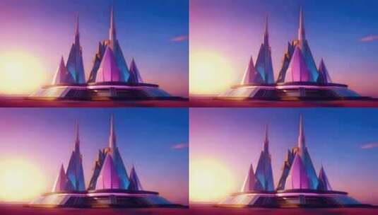 未来主义城市紫色水晶科幻城堡高清在线视频素材下载
