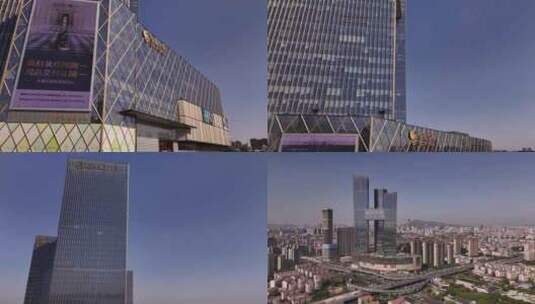 晴天航拍城市高楼商业综合体南京河西金鹰高清在线视频素材下载