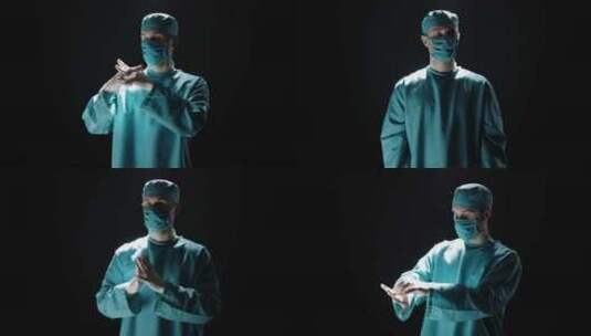 穿着医用制服的外科医生戴着手套伸展双手，高清在线视频素材下载