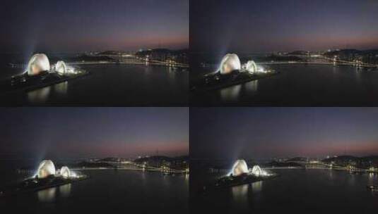 广东珠海日月贝大剧院地标建筑航拍高清在线视频素材下载