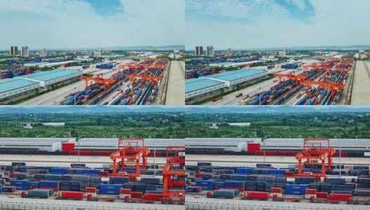 青白江港口货物运输集装箱起重机工作延时高清在线视频素材下载
