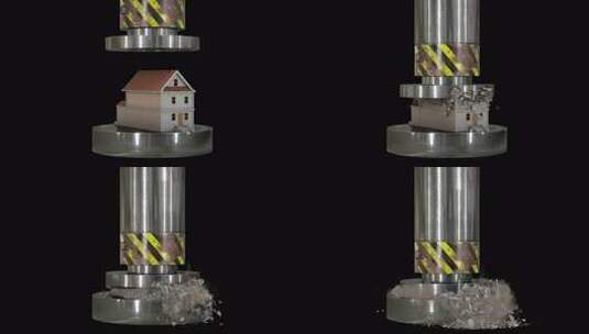 被液压机压碎的建筑高清在线视频素材下载