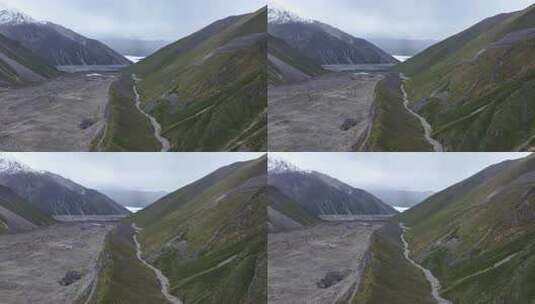 航拍四川川西高原雪山河谷牧场风光高清在线视频素材下载