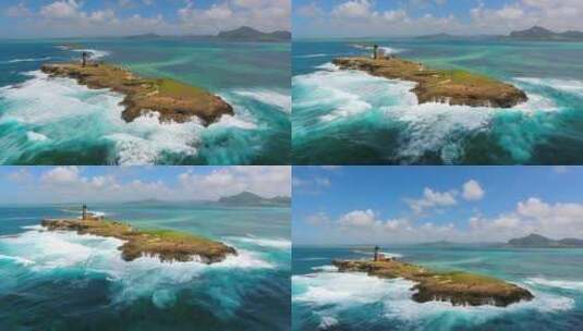 航拍海浪灯塔岛大气开场素材高清在线视频素材下载