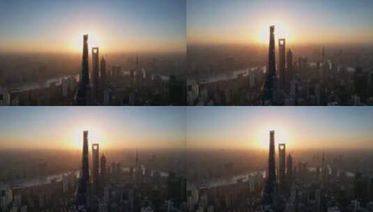 上海浦东陆家嘴金融区日落城市航拍4K高清在线视频素材下载