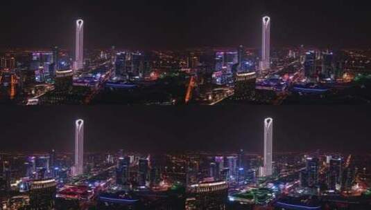 苏州最高楼城市夜景大厦金融中心航拍高清在线视频素材下载