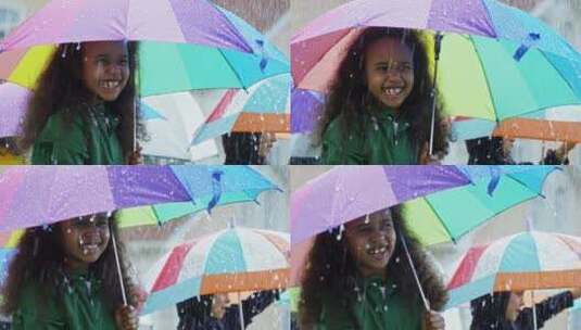 雨中快乐的女孩高清在线视频素材下载