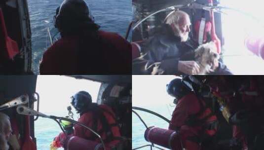 救援队救援海上的老人和小狗高清在线视频素材下载