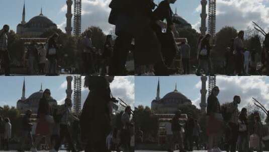 清真寺广场上的游人高清在线视频素材下载