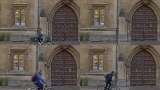 图书馆门前经过的骑行人高清在线视频素材下载