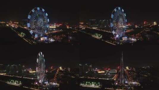 航拍江西南昌城市夜景南昌之眼朝阳大桥高清在线视频素材下载