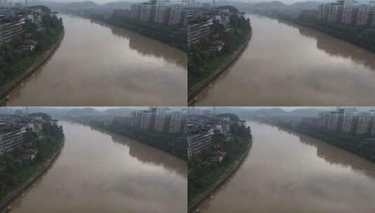 航拍河流洪水洪闹灾害高清在线视频素材下载