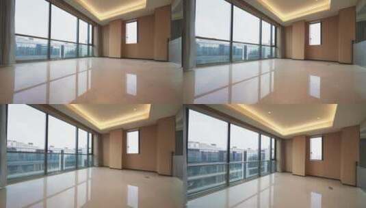 敞亮的现代办公大楼落地窗走廊过道高清在线视频素材下载