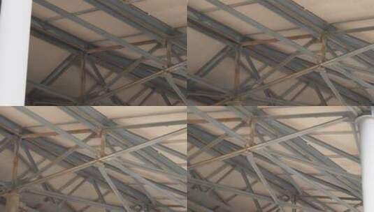 钢铁钢筋顶棚厂房棚子高清在线视频素材下载