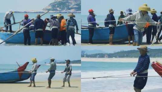东山岛渔民集体捕鱼场景高清在线视频素材下载