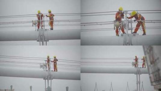 人像桥梁施工人员维护维修危险施工走高架桥高清在线视频素材下载