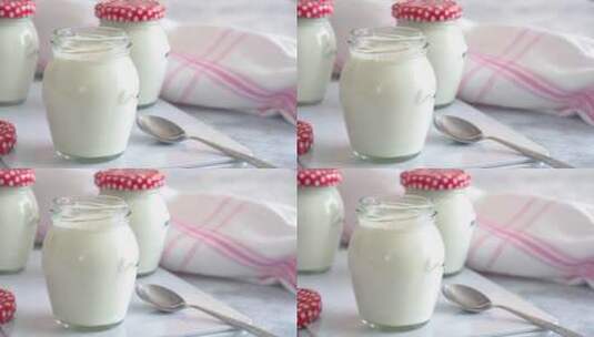 天然自制酸奶在可重复使用的玻璃罐高清在线视频素材下载