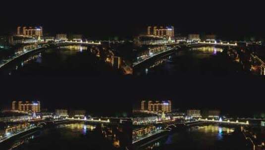 城市航拍湖南新晃晃州风雨桥夜景高清在线视频素材下载