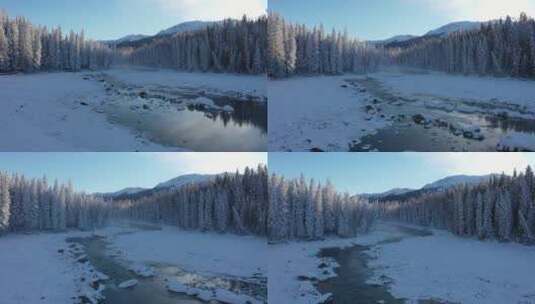 冬天喀纳斯禾木村河边溪流高清在线视频素材下载