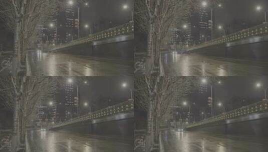 武汉疫情封城  商业区公路 汽车 雨雪天 夜高清在线视频素材下载