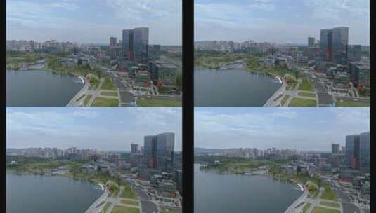 4k航拍成都天府新区兴隆湖公园建筑办公楼高清在线视频素材下载