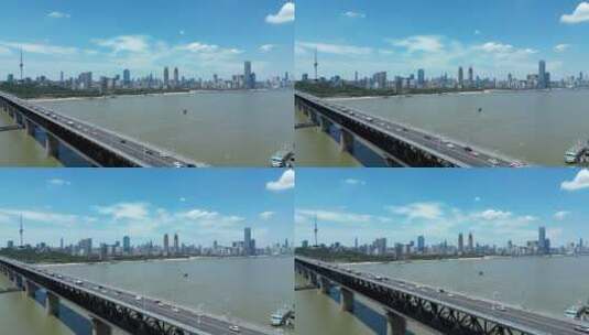 湖北武汉长江大桥4K航拍高清视频高清在线视频素材下载