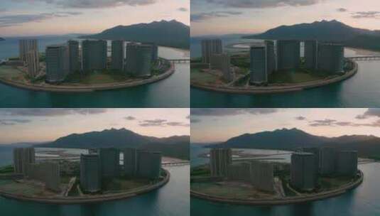 航拍环绕海南万宁日月湾海边建筑群高清在线视频素材下载