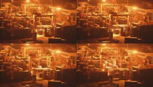 城市夜景灯火通明物流港口码头工业集装箱高清在线视频素材下载