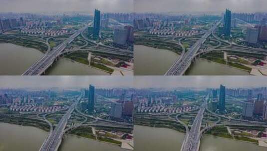 南昌新力中心立交桥航拍延时高清在线视频素材下载