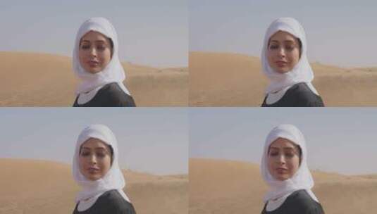 戴白色头巾的女人特写肖像高清在线视频素材下载