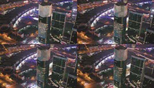 义乌新光汇建筑夜景航拍高清在线视频素材下载
