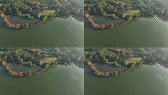 航拍南京中山陵前湖公园秋季景色高清在线视频素材下载