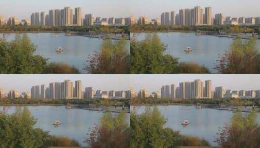 淄博齐盛湖景区 划船游玩高清在线视频素材下载