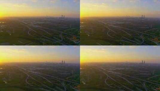 上海浦东外环迎宾高速陆家嘴日落4K航拍高清在线视频素材下载