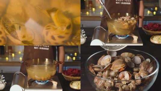 海鲜下锅煮熟捞出高清在线视频素材下载